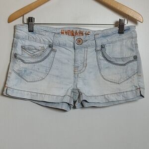 Hydraulic Light Blue Embroidered Denim Shorts for Women